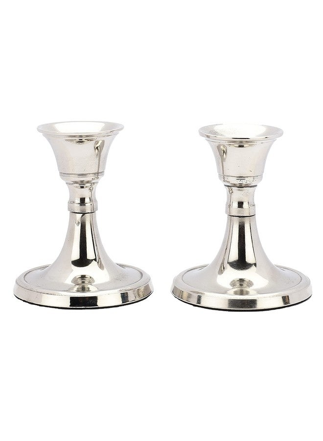 Heyearth Silver Metal Candle Holders Set of 2,Candlestick Holder for Taper Candles.Decorative Candlestick Holder for Home Décor.Taper Candle Holder - 3.5 Inches - Image 3